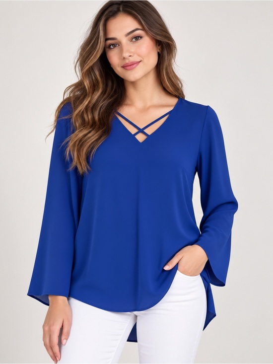 Express Tops - Express Women's Cobalt Blue Crisscross V-Neck Blouse